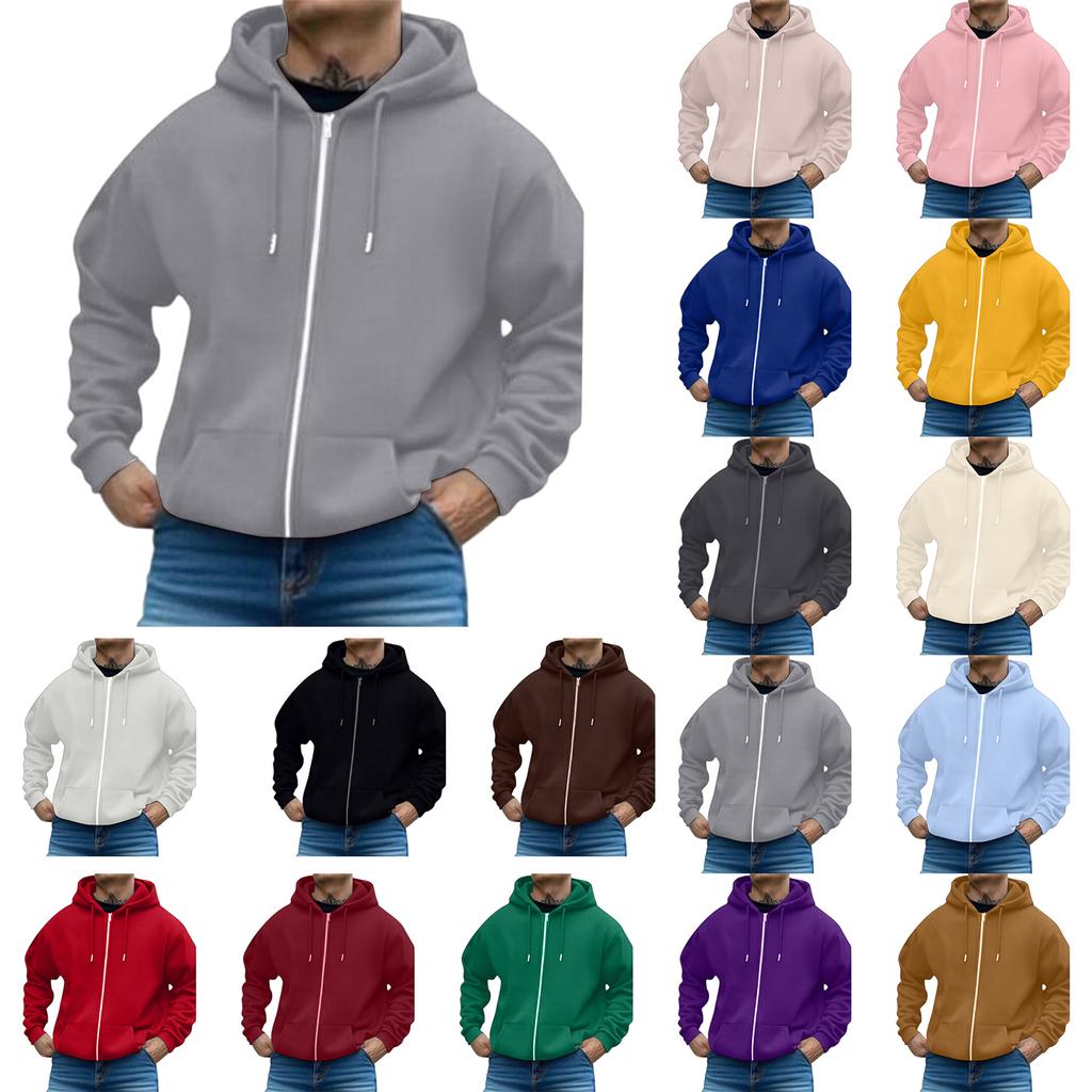 Men's Casual Sports Loose Full Zipper Hoodie Sweatshirt