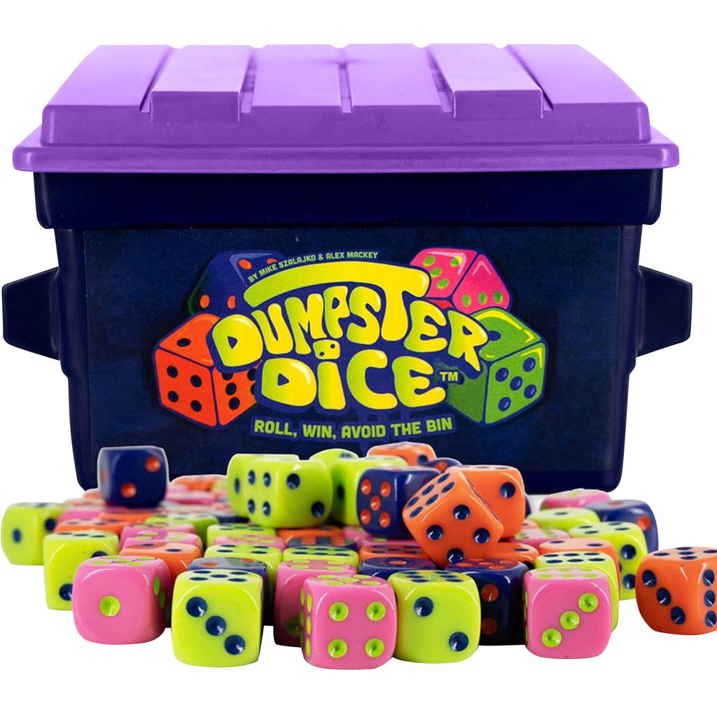 Dumpster Dice Fast-Paced Family Dice Game Fun 4-Player Board And Dice Game With Dumpster, 80 Dice, And Stickers Perfect For Trave