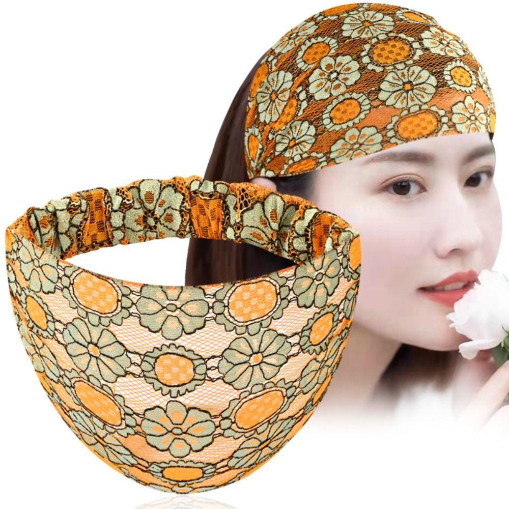 Hair Hoop Mesh Flower Headband Non Slip Wide Side Head Wrap Fashion Lace Hairbands Party