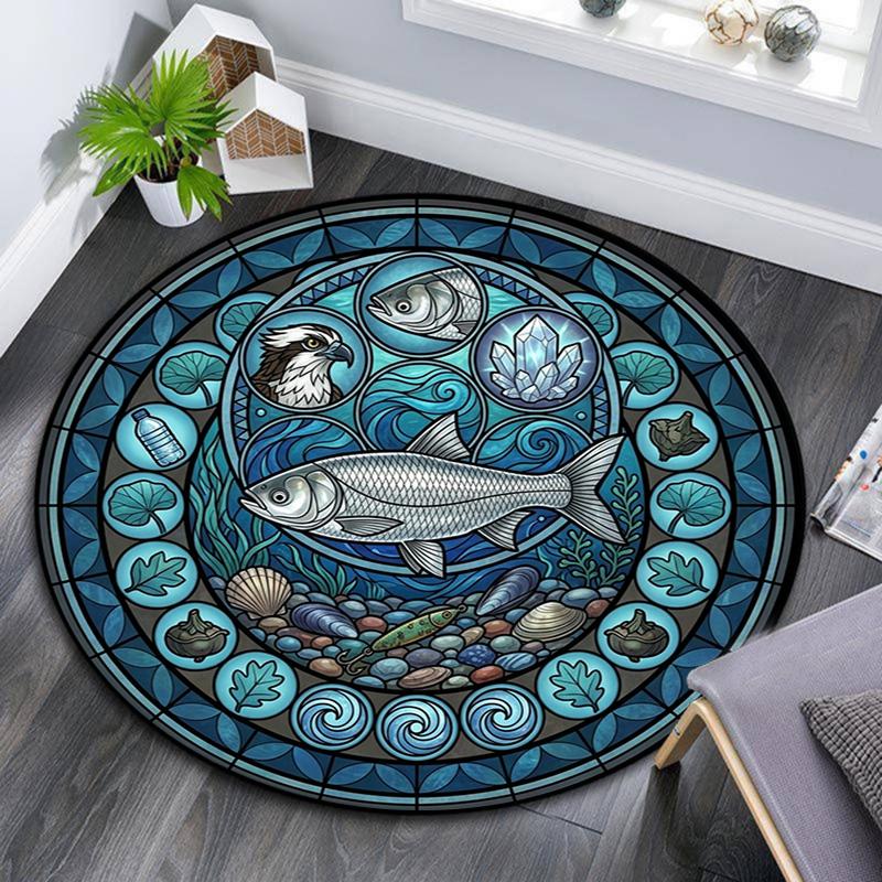 Marine Life Glass Round Area Rug Under Office Chairs Bedroom Living Room Home Decor