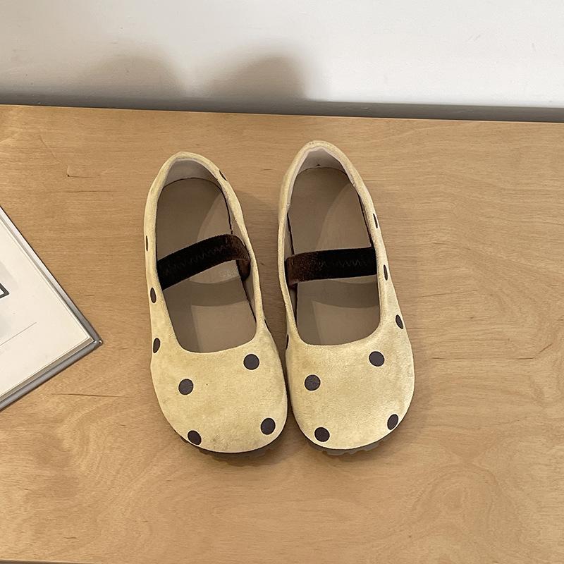 Туфли Мэри Джейн с неглубоким воротом, детские, весна-лето 2025, новые балетки Fairy Wind в горошек на плоской подошве