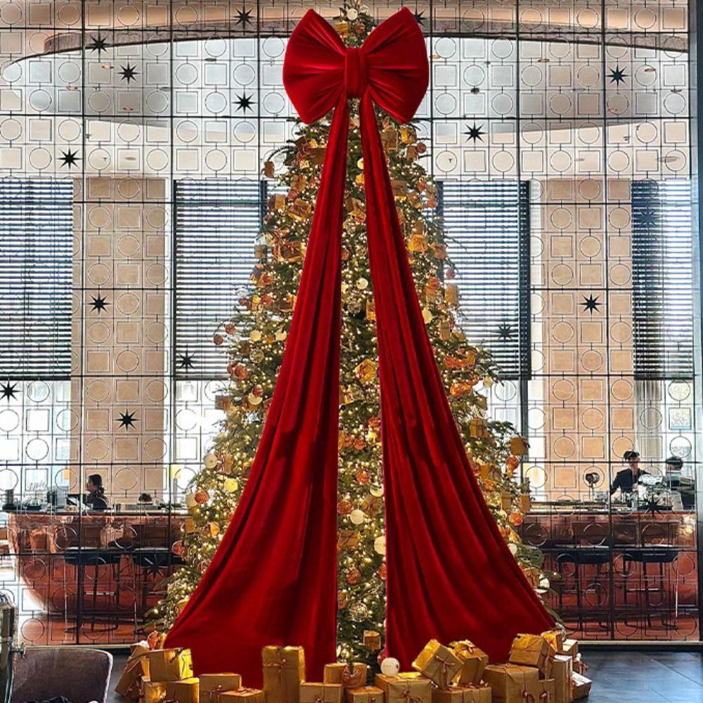 Reusable Shopping Mall Christmas Tree Bow Flocked Christmas Tree Decoration New Year Party