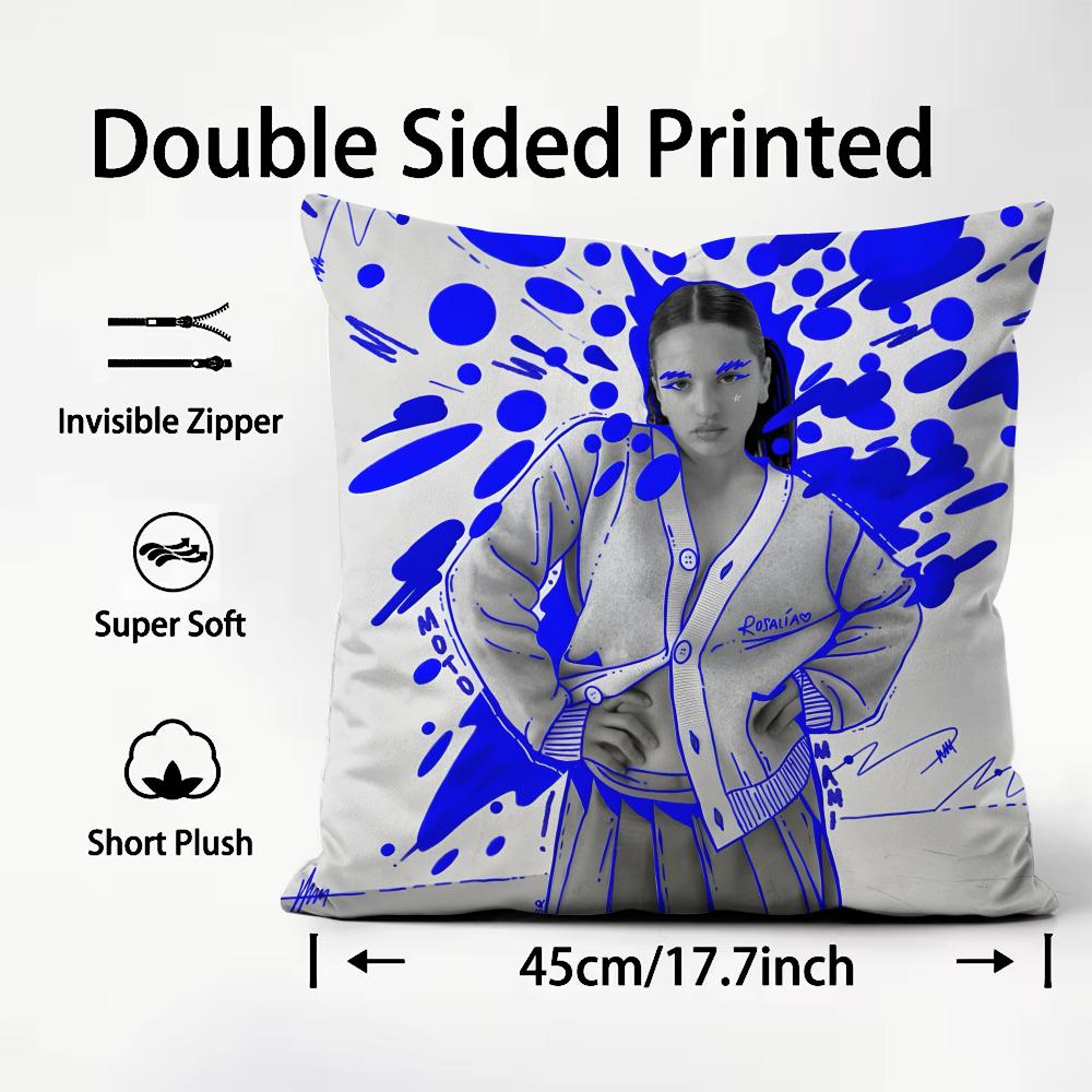 RRosalia Singer Cushion Cover Plush Fabric Soft DoubleSided Printed Sofa Warm Winter Home Child Gift Pillow Case