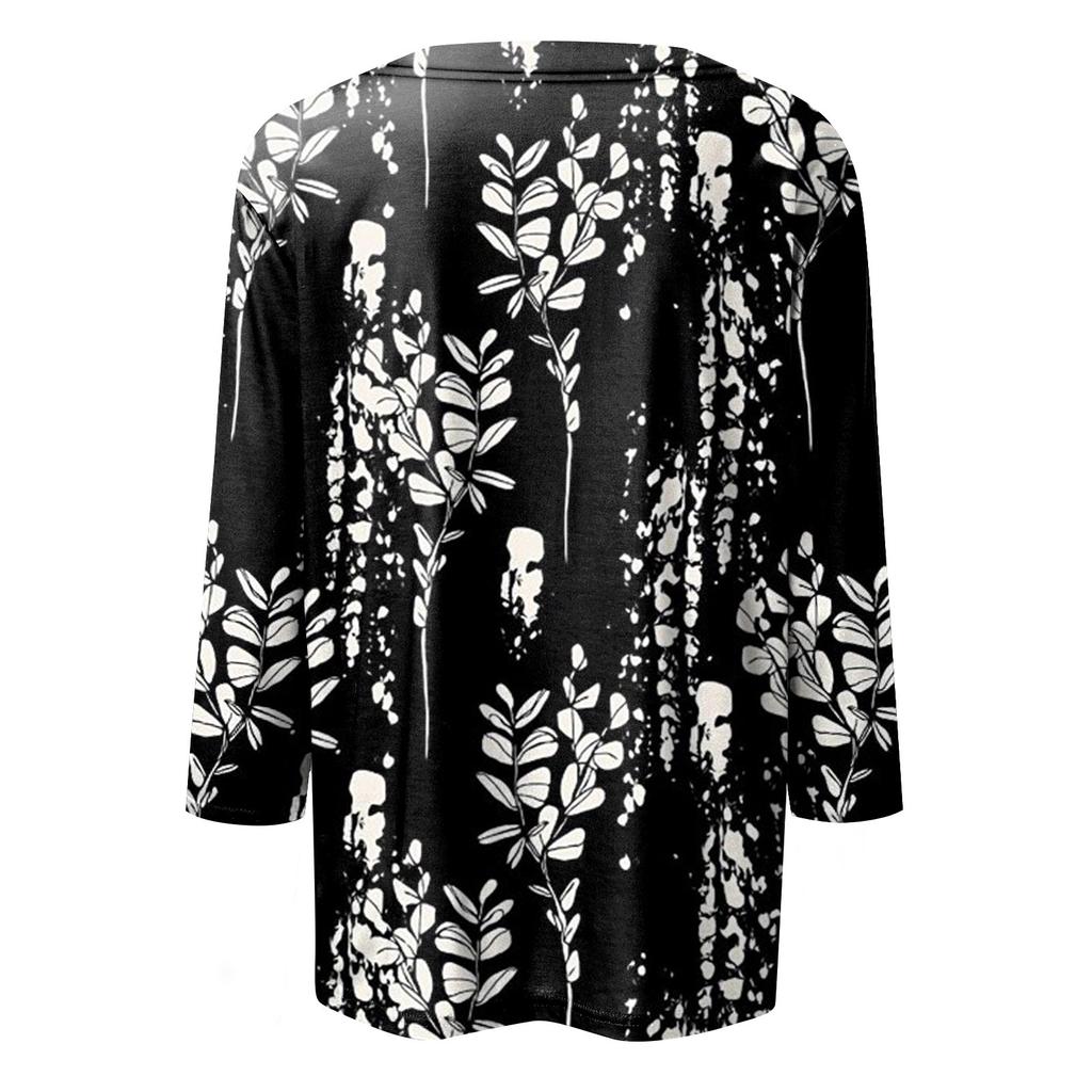 Рубашки с рукавом 3/4 для женщин, милые топы, футболки с рисунком, блузки, повседневные базовые топы больших размеров, пуловеры