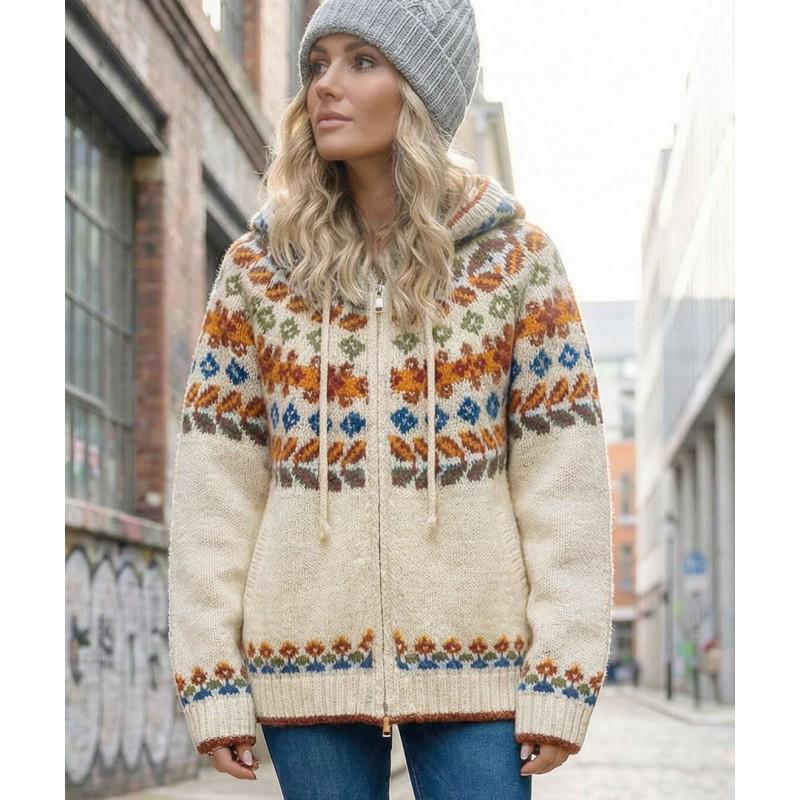 Женский оверсайз укороченный вязаный кардиган с капюшоном в стиле Fair Isle, мягкий теплый свитер-пальто, осенне-зимний, повседневный