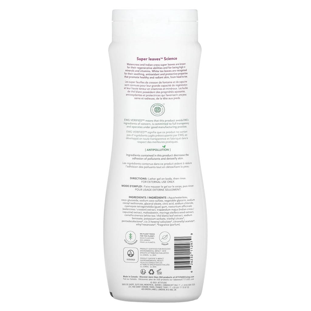 Super Leaf Science, Natural Shower Gel, Soothing, White Tea Leaf, 16 Oz (473 Ml)