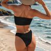 2024 European & American Snake Print Bandeau High-Waisted Bikini Swimwear for Women