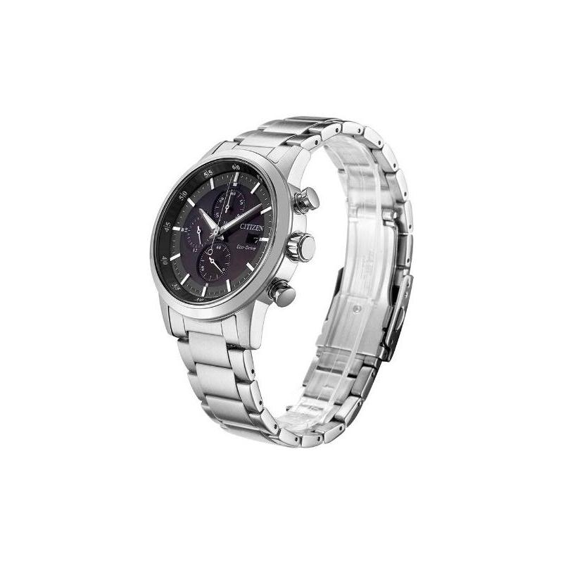 Citizen Серия Eco-Drive Хронограф Фото-привод Водонепроницаемые Фото-энергия Кварцевые Стальной Ремешок Мужские Часы Черный Циферблат CA0610-52E