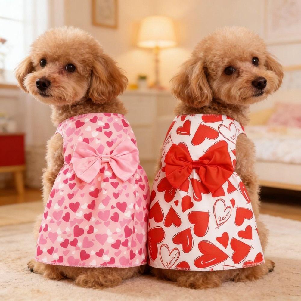 Heart Patten Medium/Small Pet Skirts Breathable Dog‘s Summer Dress For Puppy Poodle Chihuahua Etc