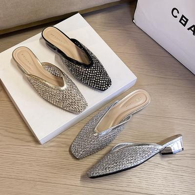 Сказочный ветер прозрачные стразы полые полушлепанцы женские толстый каблук низкий каблук сумка голова сандалии летняя одежда юбка