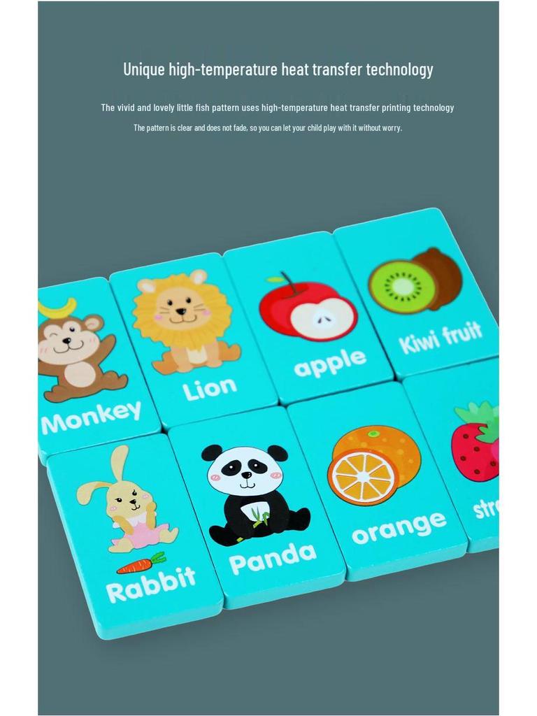 Wooden Educational Fruit & Animal Domino Building Blocks for Kids