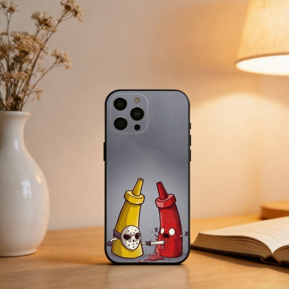 Чехол для телефона ART с рисунком томатного кетчупа и горчицы Для iPhone 17,16,15,14,13,12,11 Plus,Pro Max,XS,Мягкий силиконовый черный чехол
