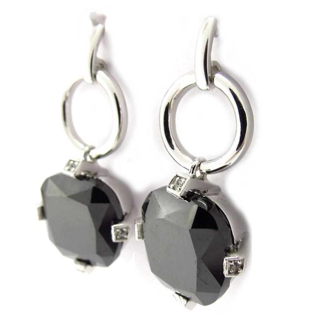 Les Trésors De Lily [K6667] - Серьги «Рут» черные серебряные (родиевое покрытие) - 28x13 мм