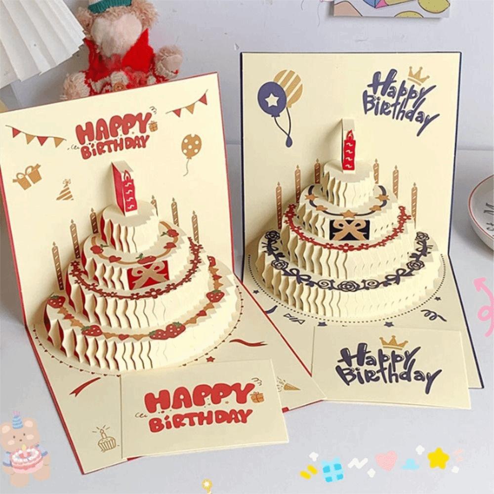 Four-Layer Cake Pop-Up Greeting Card Folding Invitation Card 3D Happy Birthday Card Kids Gift