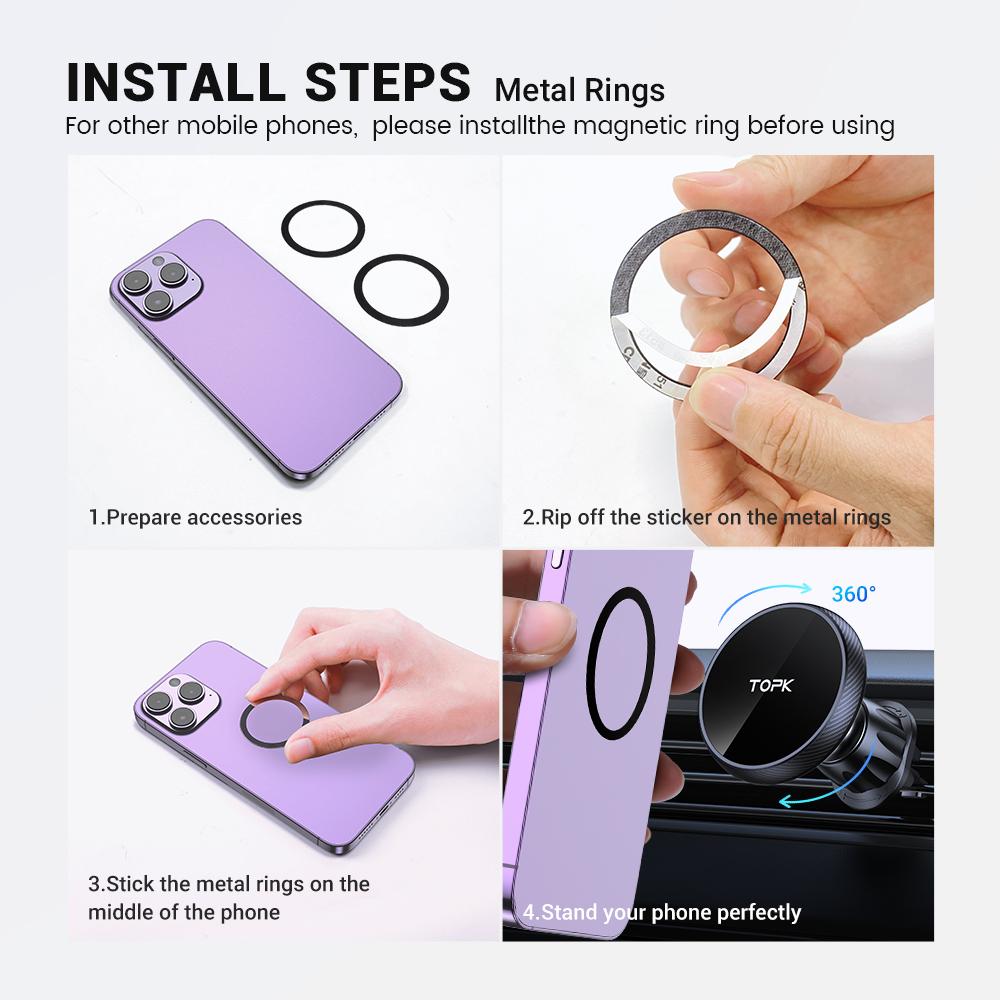 TOPK Magnetic Car Phone Holder Mount Metal Hook for MagSafe Powerful Magnetism for iPhone 16 15 14 13 12 Pro Max Plus Mini Case
