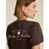 Niche American Vintage Sports Style Fashionable Brown Cotton Letters Print Short Sleeve T-shirt Women
