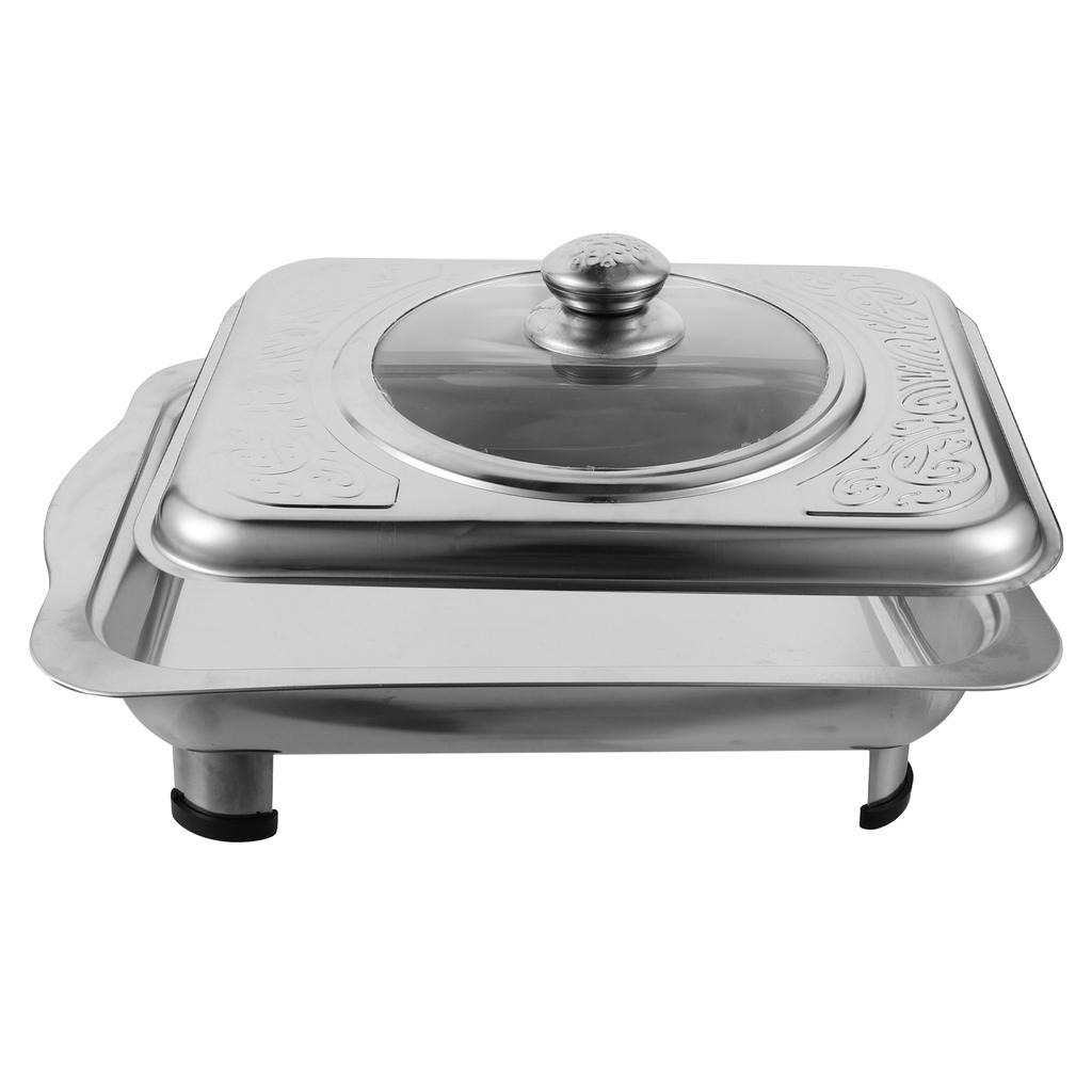 Stainless Steel Dinner Plate Catering Trays with Lids Serving Buffet Charcuterie Food Heating Platter Silver Cover Banquet