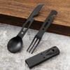 5-in-1 Stainless Steel Camping Utensil Set Spoon Fork Knife Bottle Opener Survival Whistle -16cm Compact EDC Tool for Hiking Picnic Cold Proof