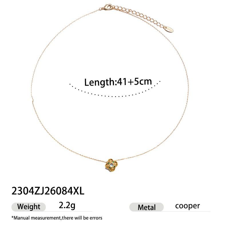 French Vintage Clover Necklace Earrings Set Zircon Butterfly Pendant Long Chain Women