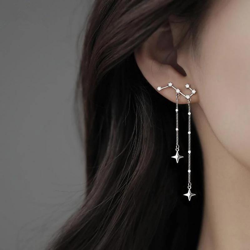 Асимметричные серьги-капли с большой Медведицей для женщин, индивидуальные серьги с кубическим цирконием и кисточкой, в форме звезды, женские модные ювелирные изделия