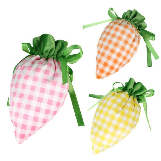 Easter Plaid Carrot Gift Bag Portable Cute Radish Shape Goodies Snack Present Treat Candy Drawstring Bag Happy Easter Festival Gift