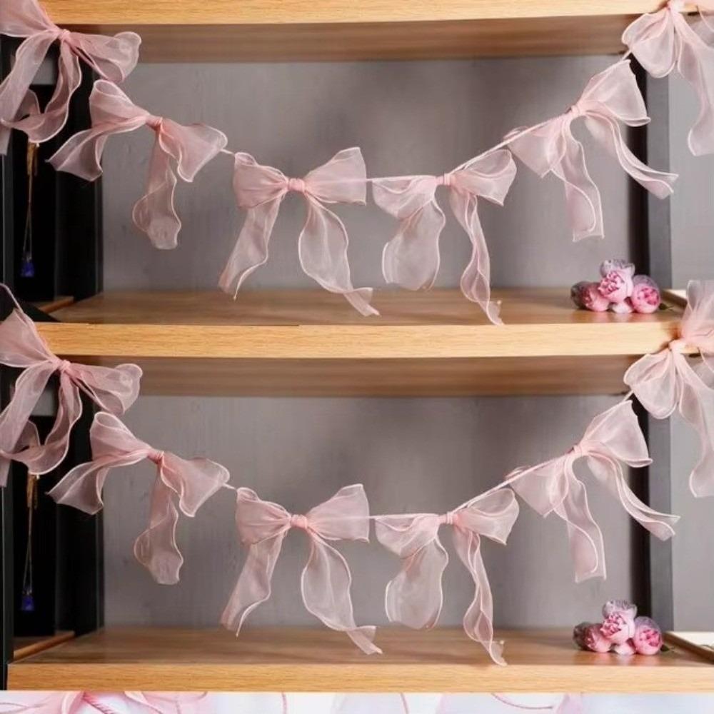 12Pcs Ribbon Bow Hanging Flags Sweet Hanging Banner New Bowknot Garland Room Wall