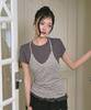 THE GREEN LAB Dot Halter Top Layered Short Sleeve Set [Light Gray]