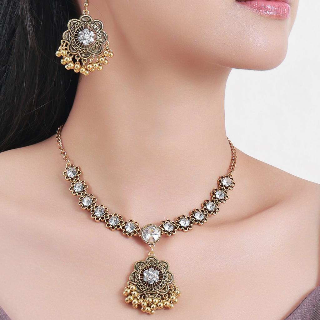 Серьги с кисточками в дворцовом стиле, ожерелье, ретро, хрустальные цветы, ювелирные аксессуары