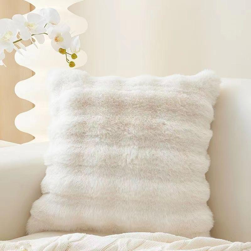 Cream Style Pillow Light Luxury Rabbit-like Plush Pillowcase Plush Living Room Home Sofa Bedroom Bedside Beige Backrest