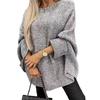 Women Sweater O-Neck 3/4 Sleeve Cloak Style Pullover Tops Solid Color Loose Fit Elastic Breathable Knitting Tops