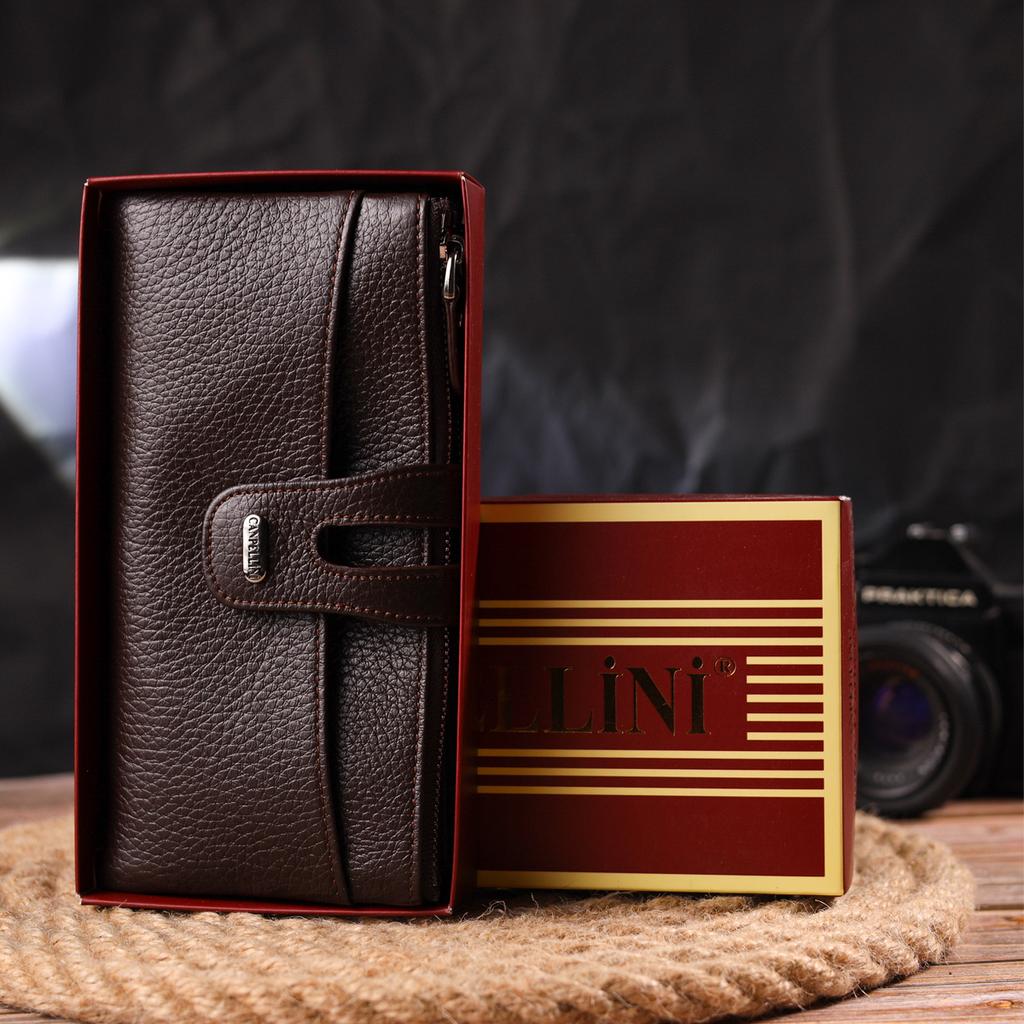 Практичный женский кошек из натуральной зернистой кожи CANPELLINI Wallet 21632 Коричневый