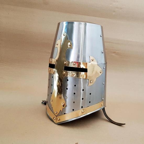 Средневековый шлем тамплиера-крестоносца, стальной, латунный, исторический, коллекционный, костюмный доспех, подарок