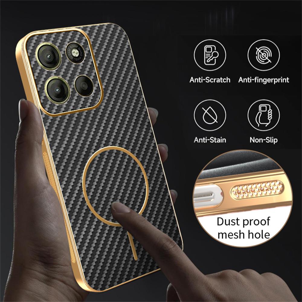 For Motorola Moto G15 4G/G15 Power 4G Phone Case Carbon Fiber Textured Electroplated TPU Back Cover