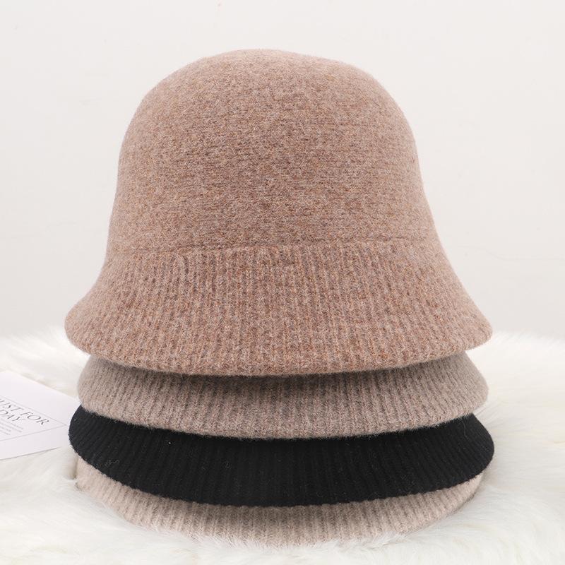 Premium desk lamp hat, girl temperament, elegant solid color basin hat, winter warm plain face bucket hat, wool bucket hat