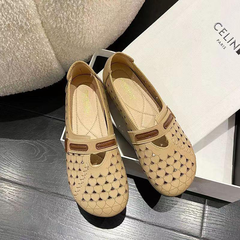 Модный ретро-стиль в этническом стиле 2024 года, летние новые модные сандалии, универсальные повседневные туфли на плоской подошве с полыми каблуками, удобные женские туфли для рыбалки