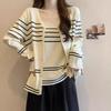 250 Jin Plus Size Korean Casual Striped Knit Camisole & Cardigan Set for Spring