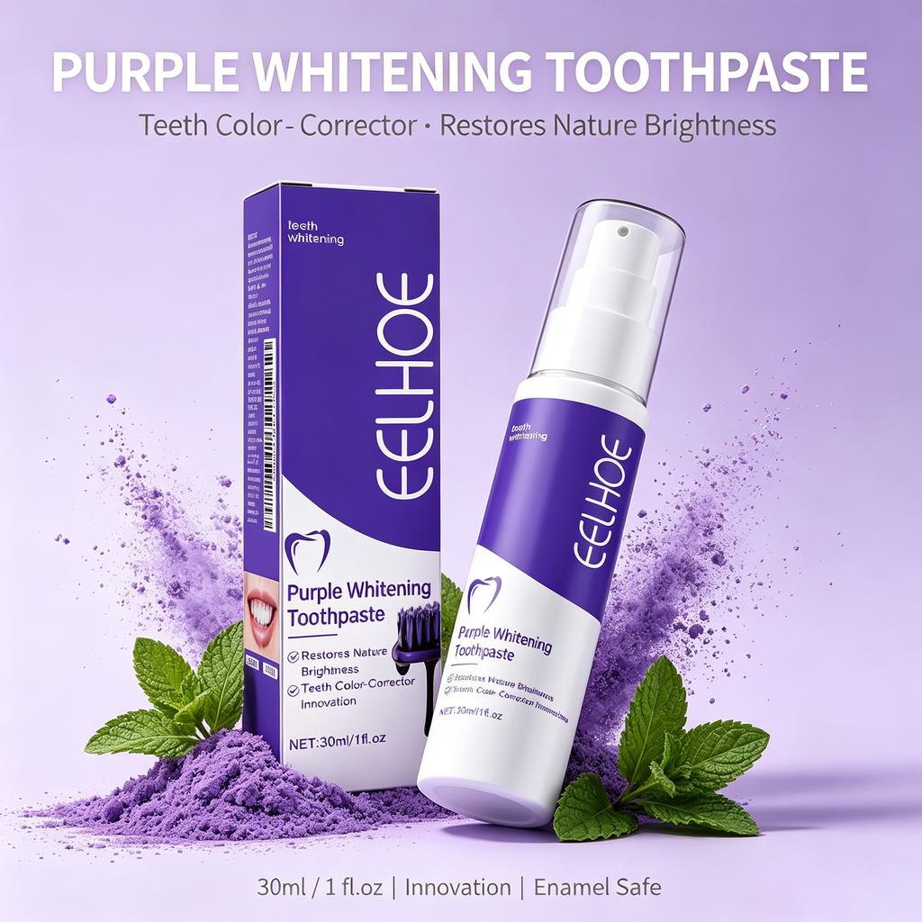 New Purple Whitening Toothpaste – Teeth Color Corrector Restores Nature Brightness Enamel Safe Fresh Breath Daily Oral Care