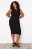 Women's Style Plus Size Dress Black Embroidery Detailed Midi Knitted Dress