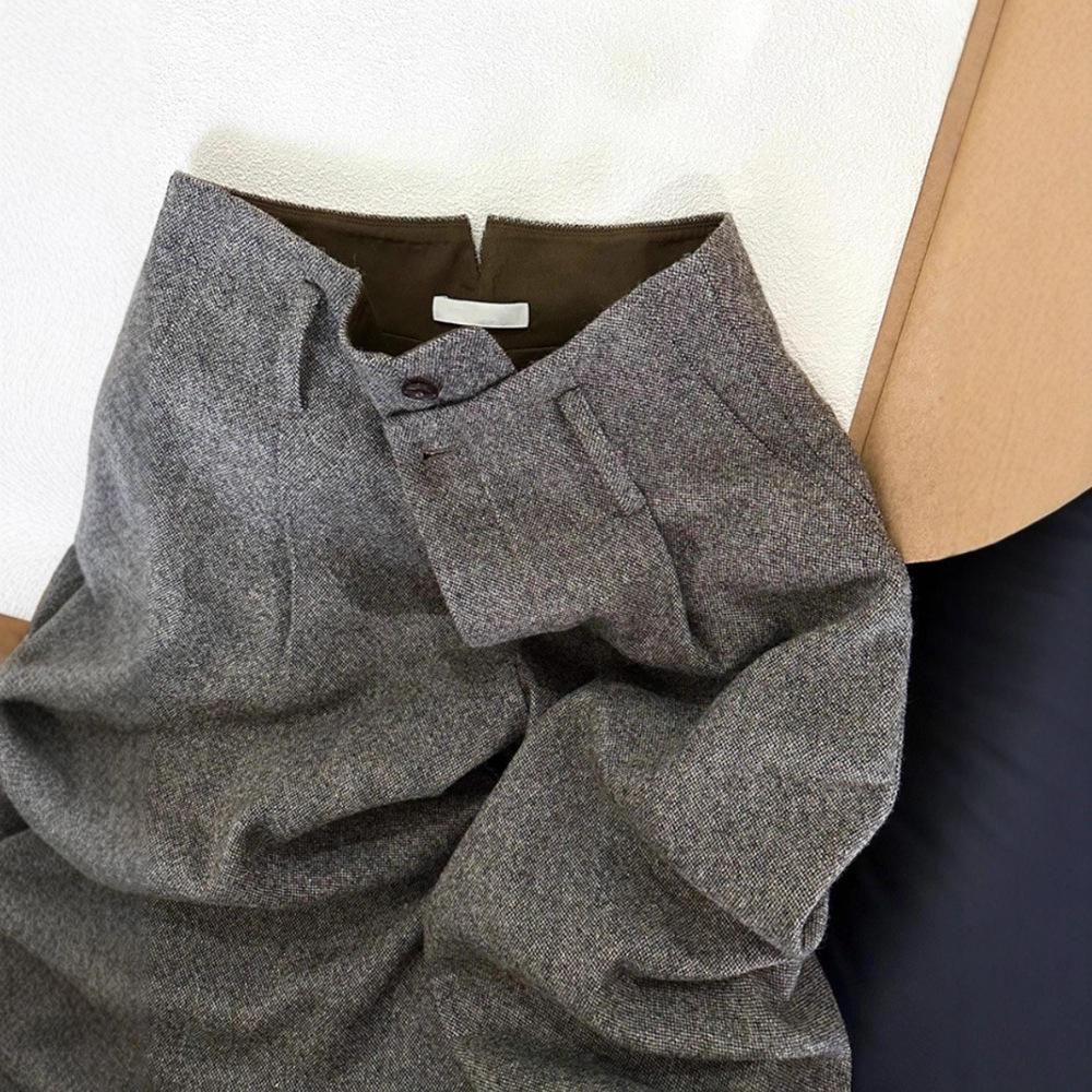 Women High Waist Wide Leg Pants Solid Gray Business Casual Trousers Straight Loose Office Daily Pants