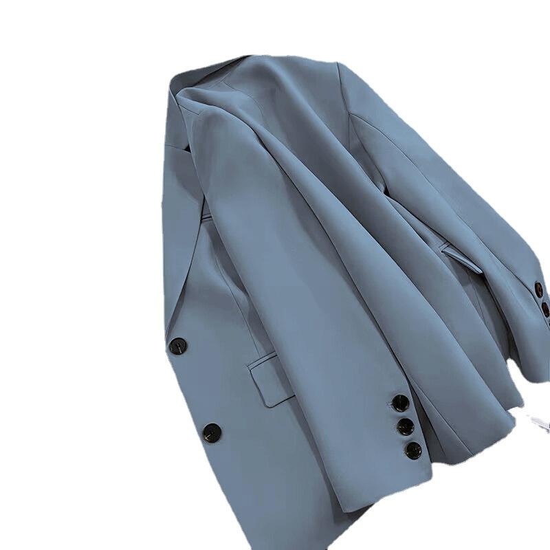 Женский однотонный черный пиджак с карманами на пуговицах, кардиган с длинными рукавами, корейский модный повседневный разноцветный пиджак, куртка