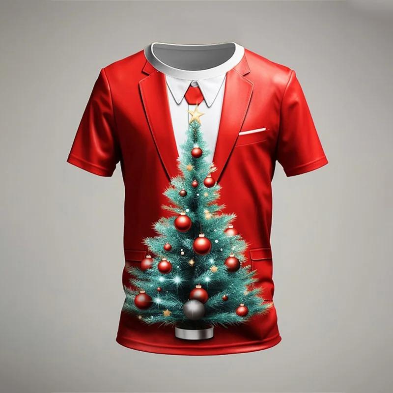 Fashion 3D Merry Christmas Print T-shirt Santa Claus Christmas Pattern T-shirt Men and Women Short Sleeve Neutral Top Clothing