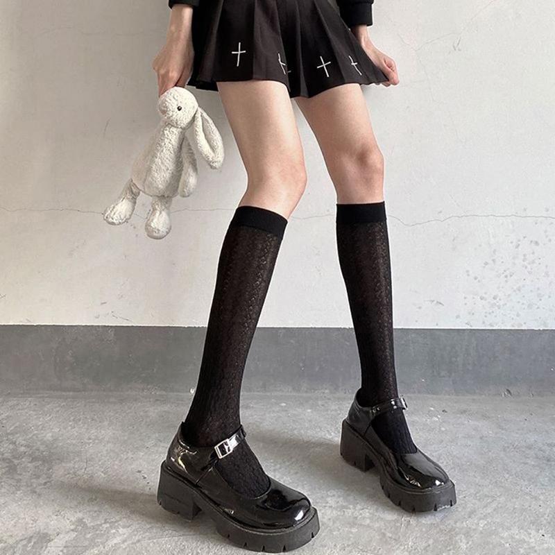 5 Pairs Summer Woman Thin Girls Knee High Socks Japan Style High School Student Stockings Long Solid Sock