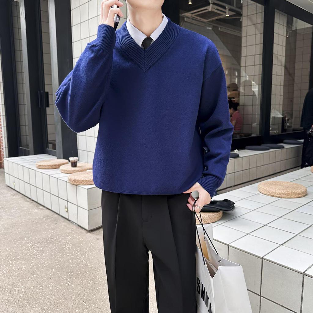 Unisex Retro V-Neck Sweater - Two-Piece Look, Autumn/Winter Style