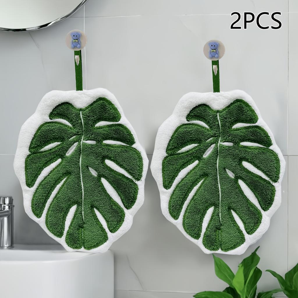 2Pcs Creative Leaf-Shaped Bathroom Hand Towel Hanging design absorbent material towel For use in the bathroom Restaurant Kitchen Reusable Highly