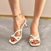 Модные женские сандалии 2025 Новые кожаные сандалии Большой размер Сексуальные туфли на высоком каблуке Шлепанцы Женские летние туфли с открытым носком Женские Zapatos De Mujer