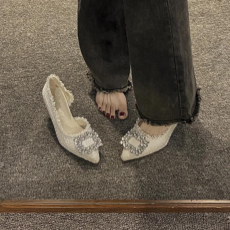 Элегантные женские туфли на высоком каблуке, роскошные женские босоножки со стразами, модные туфли с острым носком для вечеринок и свадеб, дизайнерские сексуальные женские туфли