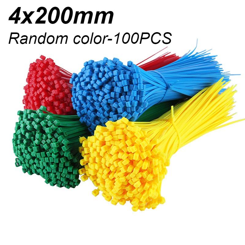 100PCS/Bag Plastic Cable Ties Nylon Self Locking Multicolor Nylon Cable Tie Home Office Detachable Cable Zip Ties 4×200mm