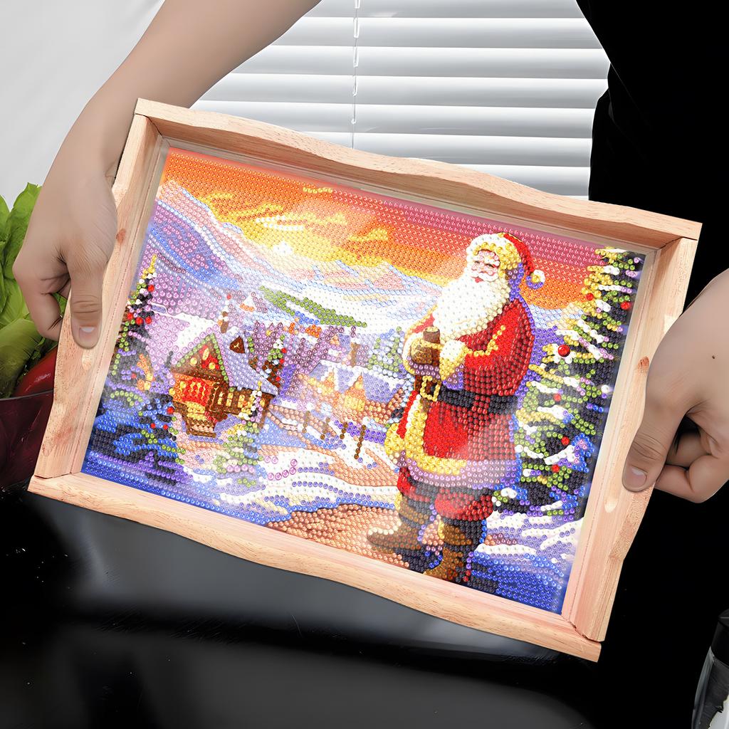 Рождественская деревянная обеденная тарелка с алмазной росписью и боковыми ручками, ручная работа, поднос для блюд, закусок, салата, десерта