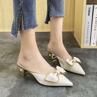 Мода Модная женская обувь 2024 Женские тапочки Высокие каблуки Универсальные средние роскошные девушки Комфортные туфли на высоком каблуке с острым носком на среднем шпильке Новые