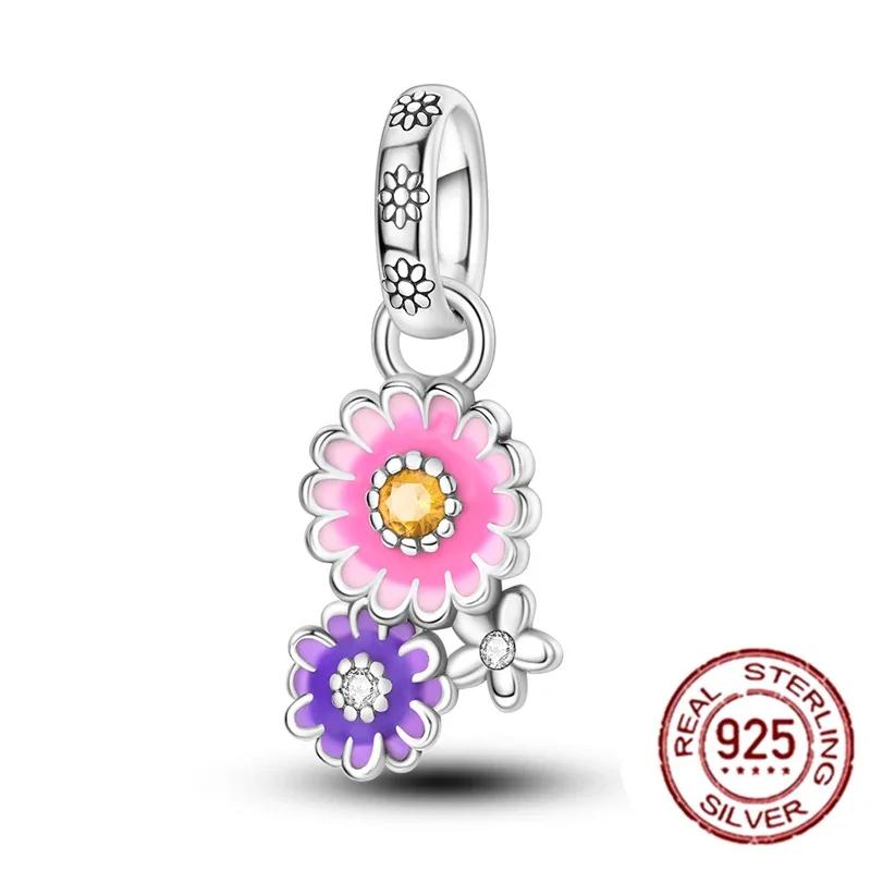 Fashion Copper Spring Colorful Butterfly Flowers Charms Beads Fit Original Bracelets Fine Diy Jewelry